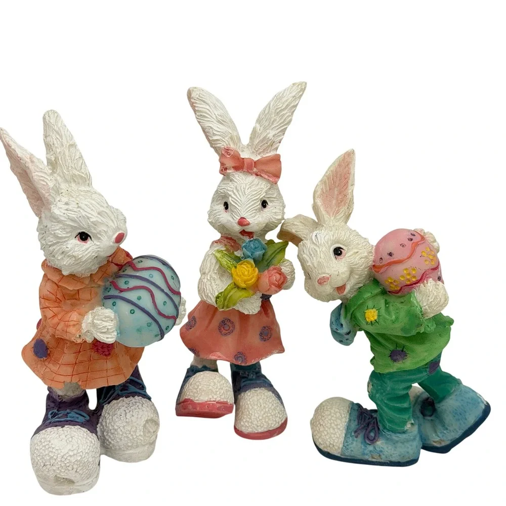Vtg Easter Bunny Rabbit‎ Figurine Lot 14pc Ceramic Spring Decor Anthropomorphic